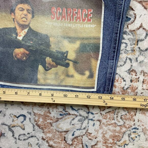 Mens Members Property Y2K Baggy Grunge Jean Shorts Hip Hop Scarface Patch Wide‎ - Picture 11 of 12